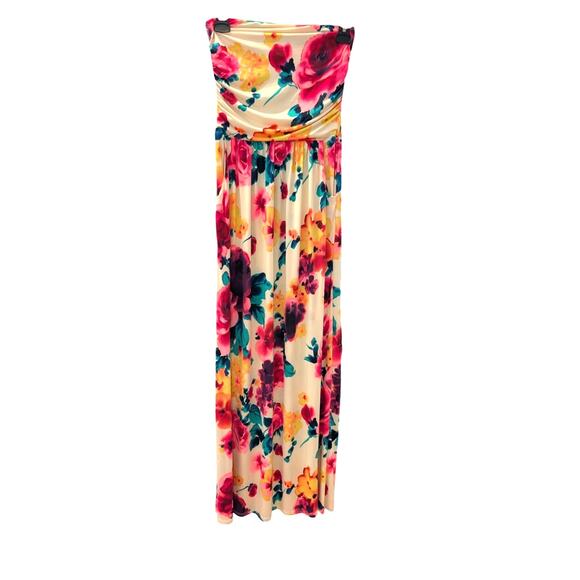 Vanilla Bay Strapless Floral Maxi Dress Small Made in USA - Picture 1 of 5